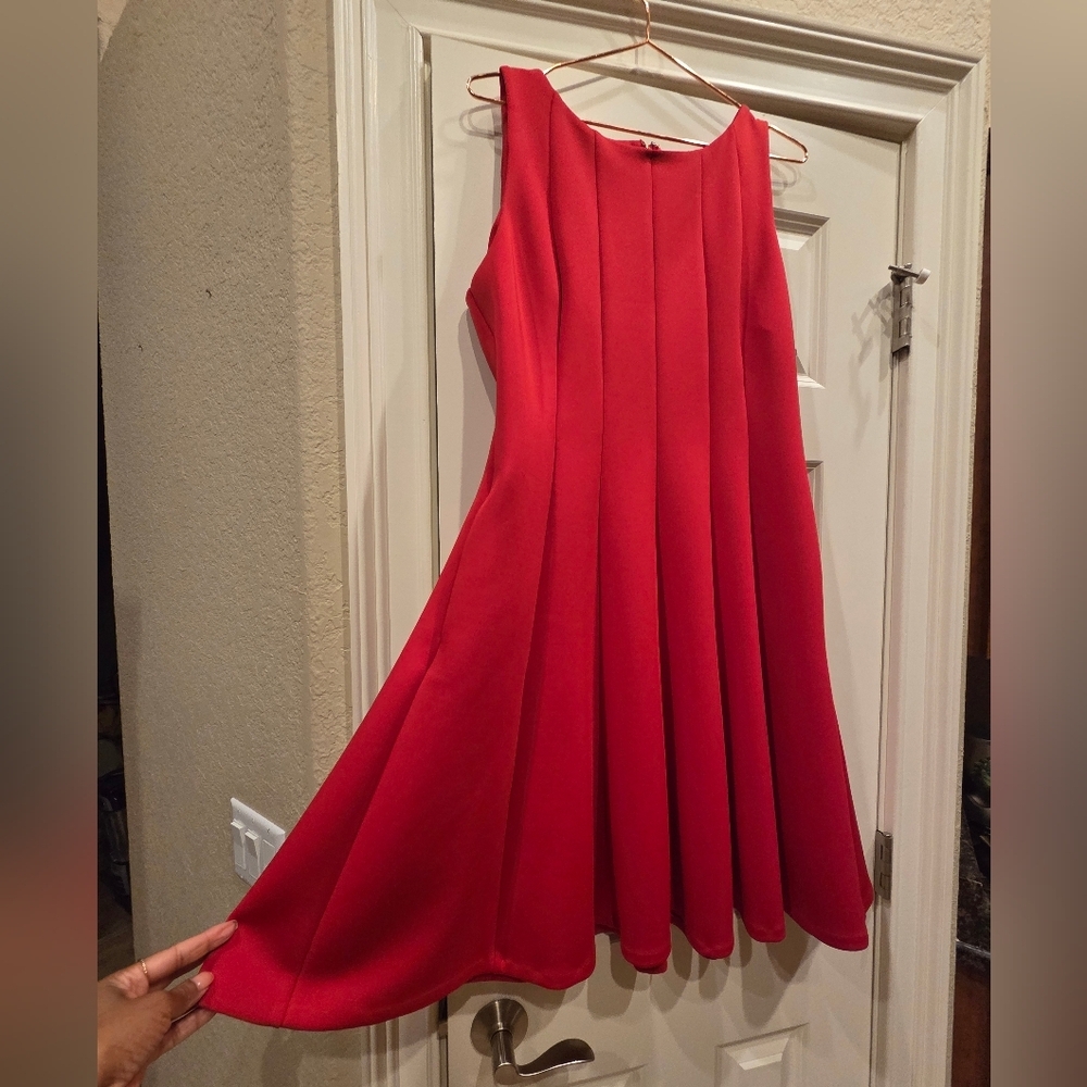 Donna Karan Red Pleated Dress